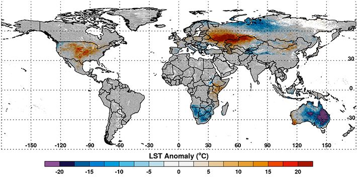 Map of global Land Surface Temperature Anomaly