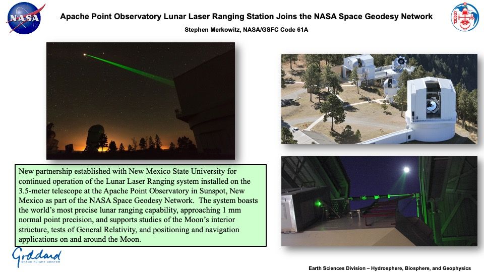 Apache Point Observatory Lunar Laser Ranging Station Joins the NASA Space Geodesy Network