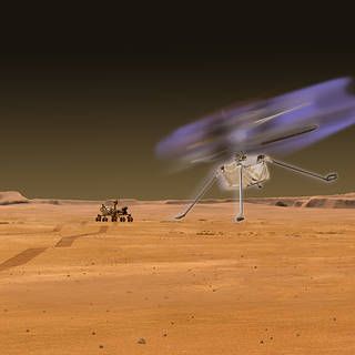 artist’s concept of a glow surrounding a drone at Mars during flight