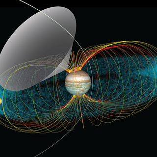 Artist's conception of Jupiter and its plasma torus and magnetic field