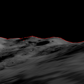 Image showing a collection of ridges, craters, and boulders that form a lunar horizon.