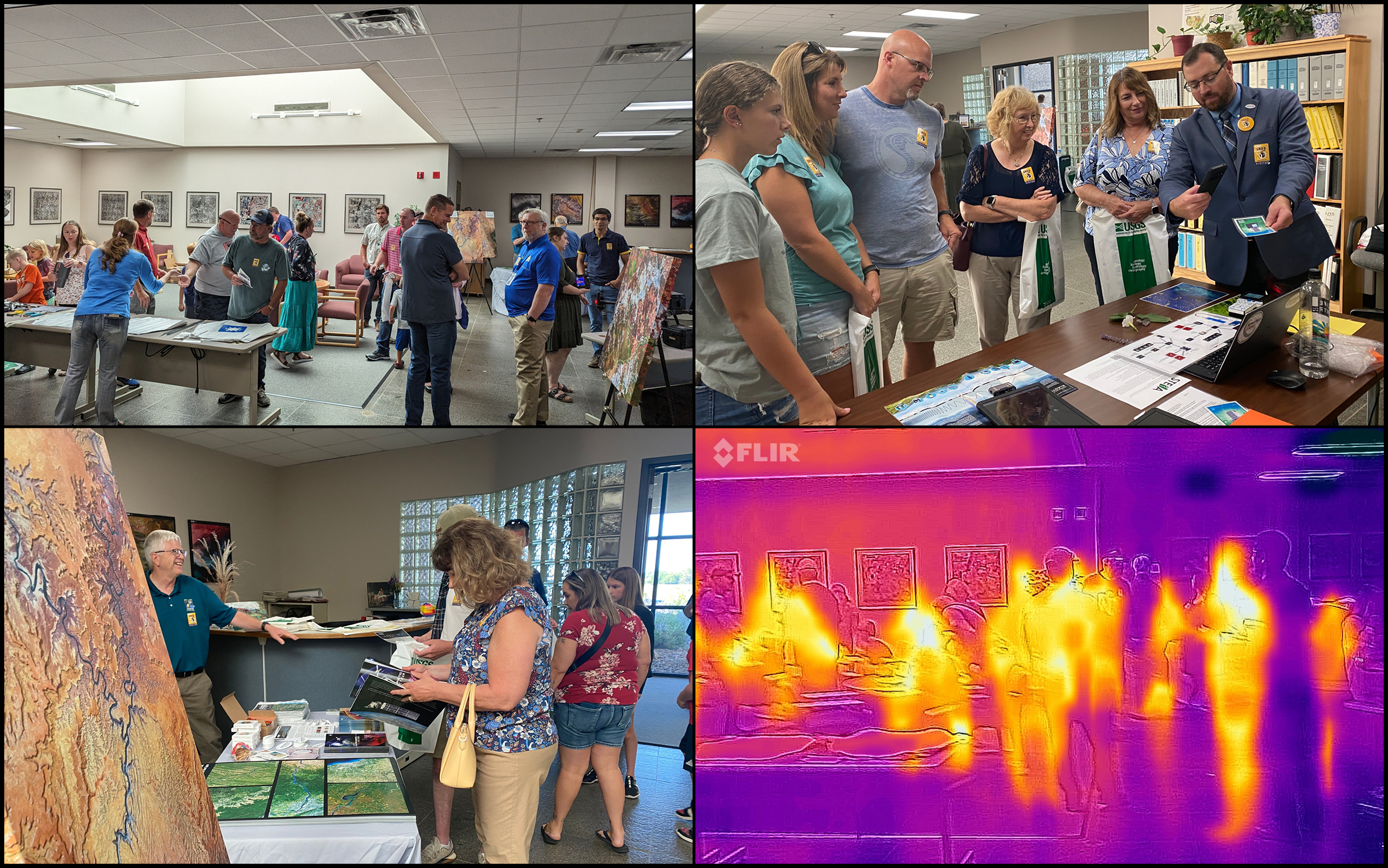 As part of the EROS Center 50th anniversary celebration, a STEM event was organized by AmericaView to highlight the value of remote sensing, Earth observation, and the Landsat Program. The event was attended by several hundred people, many of whom engaged in the educational and outreach activities. Photo credits: Christopher McGinty and Lisa Wirth.