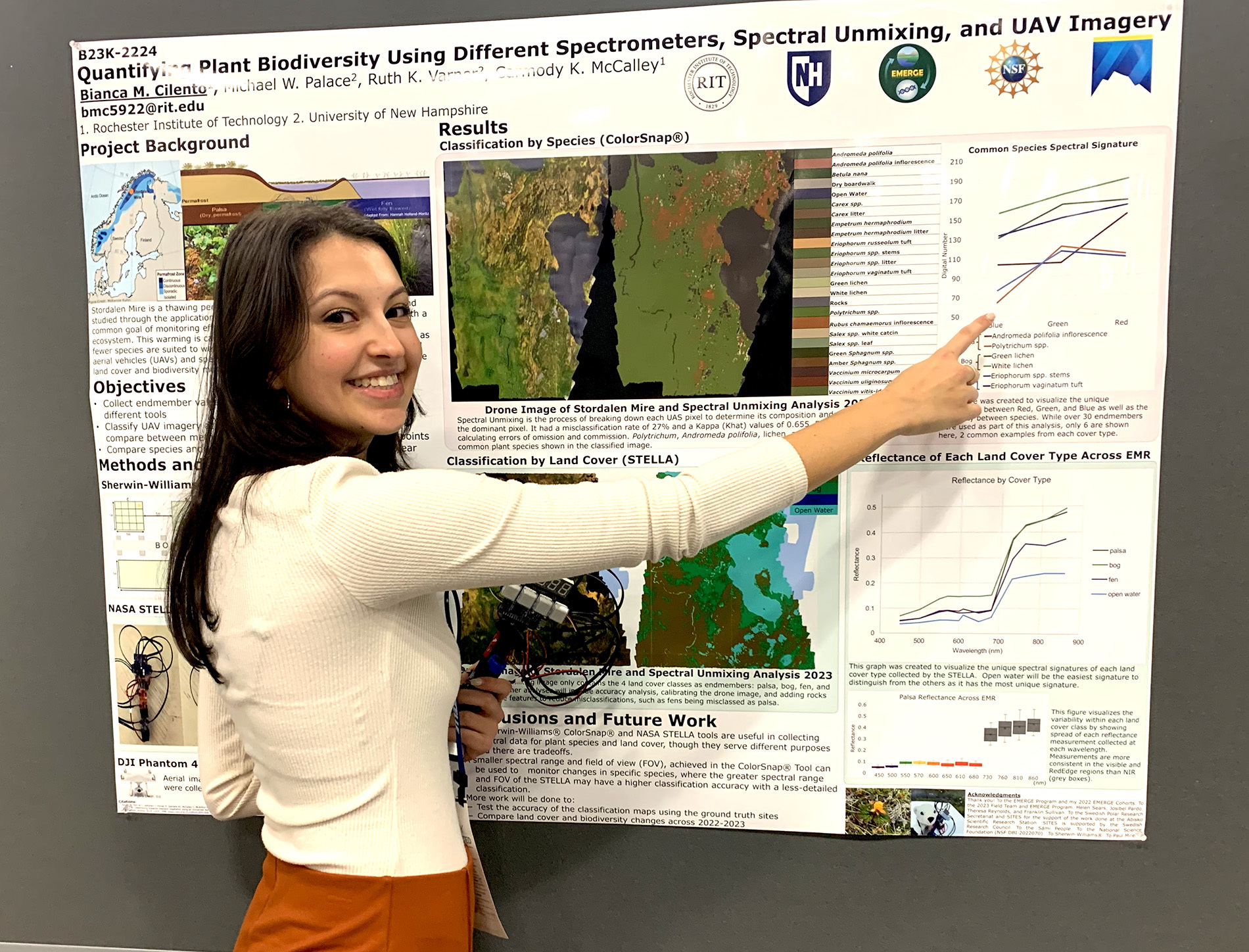 Bianca Cilento presenting her poster about Quantifying Plant Biodiversity at AGU 2023